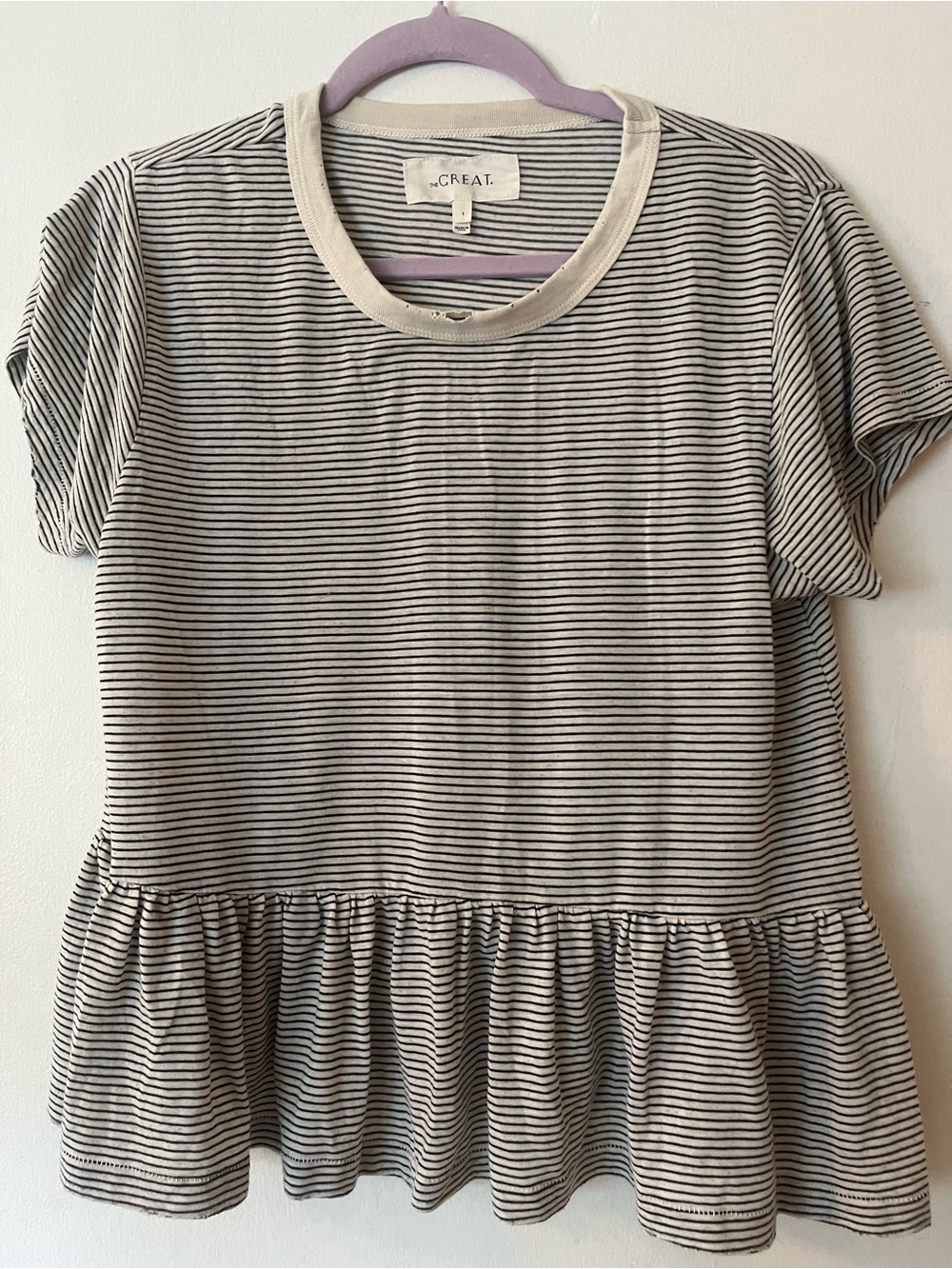 THE GREAT. striped peplum tee